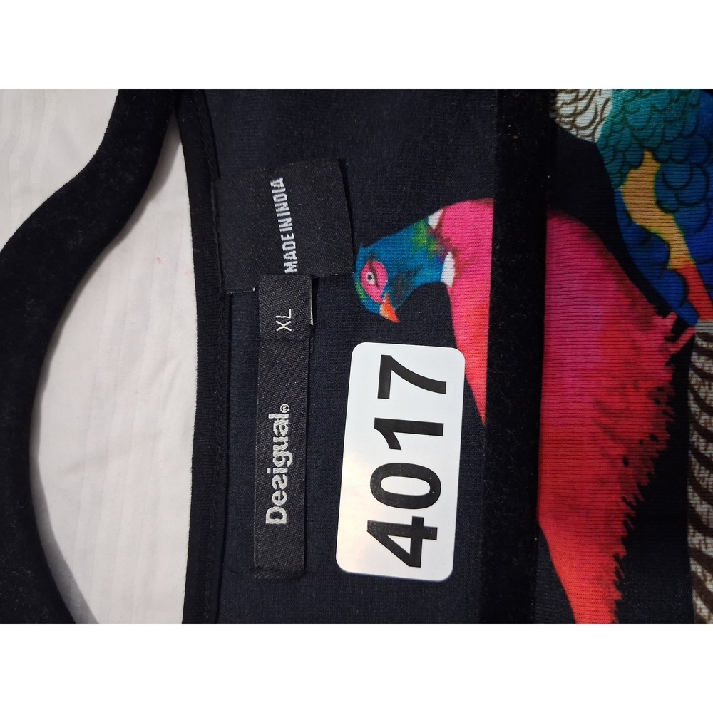 Desigual Exaggerated Colorful Bird Sleeves Womens size XL Stretchy Statement Top - Picture 13 of 16